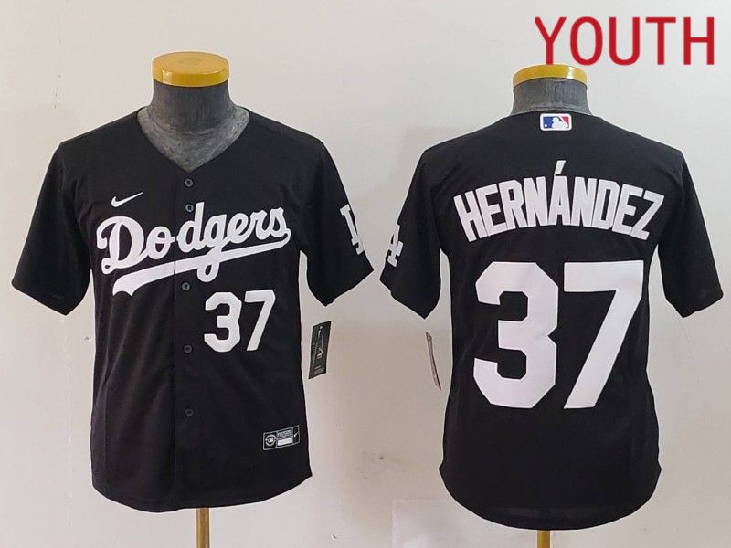 Youth Los Angeles Dodgers 37 Hernandez Black Nike Game 2024 MLB Jersey style 7243